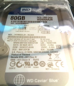 WD Caviar Blue 80 GB Desktop Hard Drive 3.5 Inch 7200 RPM PATA WD800AAJB New - Photo 1/4