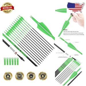 Versatile 28" Carbon Arrows for Target Practice - 12PC with Extra Nocks Included - Picture 1 of 9