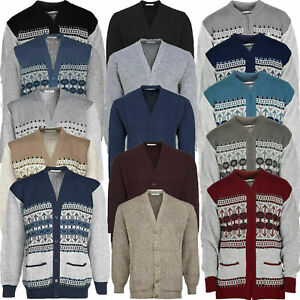 MENS CLASSIC CARDIGAN AZTEC PATTERN ZIP THICK WARM KNITTED JUMPER WINTER SWEATER
