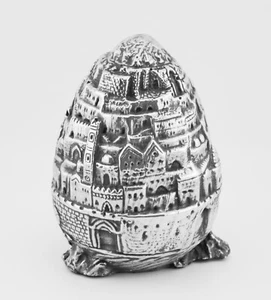 3D Silver Plated Sculptured Egg Model of Jerusalem Paperweight - Picture 1 of 5