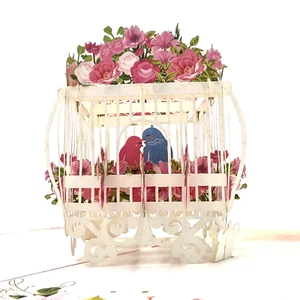 Pop Up Greeting Card Love birds In Paradise Wedding Card, Valentine Card, Thank - Picture 1 of 7