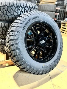 20x9 Black Moto Metal MO810 Wheels 27565R20 AT Tires 6x5.5 Chevy Silverado 1500 - Picture 1 of 5