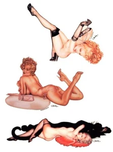 3er Set klassische Pinup Girls Aufkleber Boudoir Decals Kunst von Olivia de Berardinis - Bild 1 von 1
