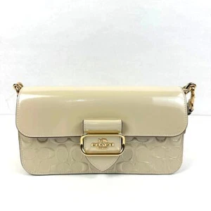 Coach Morgan Shoulder Bag Crossbody Signature Leather In Gold/Chalk CT856 NWT - Picture 1 of 13