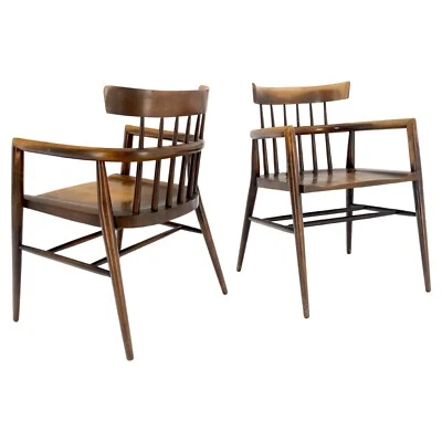 Par de sillones Paul McCobb de abedul macizo con respaldo redondo en forma de barril Foto 1 de 4