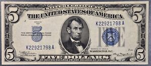 1934-A $5 FIVE DOLLAR SILVER CERTIFICATE Blue Seal w/5 Fr# 1651 Grade: F A1869