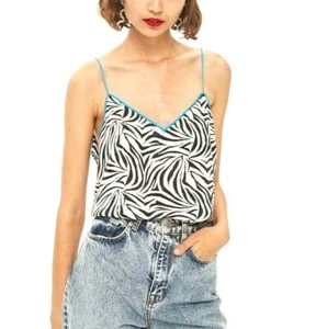 NWT TopShop Black & Ivory Zebra Print Camisole Top with Spaghetti Straps Size 8 - Picture 1 of 6