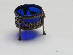 Saliere (Salzschale / Salzfass) mit blauem Glas und Löffel - Bild 1 von 3