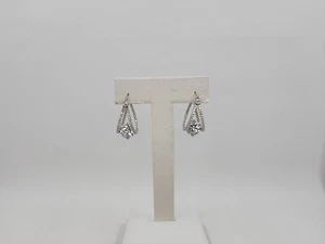 Double Trapeze Inner Outer Oblong CZ Earrings, Sterling Silver - Picture 1 of 5