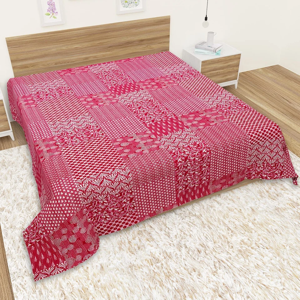 Colcha de retalhos floral rosa Kantha cobertor de cama feito à mão tamanho King - Imagem 1 de 4
