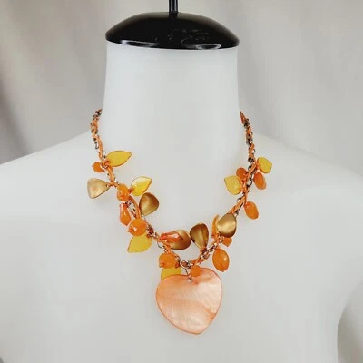Orange Heart Shell Pendant Acrylic Leaf Fashion Jewelry Necklace Beach Vacation - Image 1 of 4