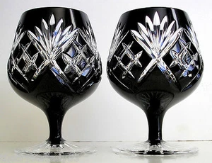 FABERGE ODESSA BLACK ONYX cased cut to clear Brandy snifters cognac SIGNED - Picture 1 of 3