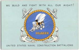 Batallones de Construcción Naval SEABEES Militar Marina Segunda Guerra Mundial Postal De Colección Años 40 - Imagen 1 de 2