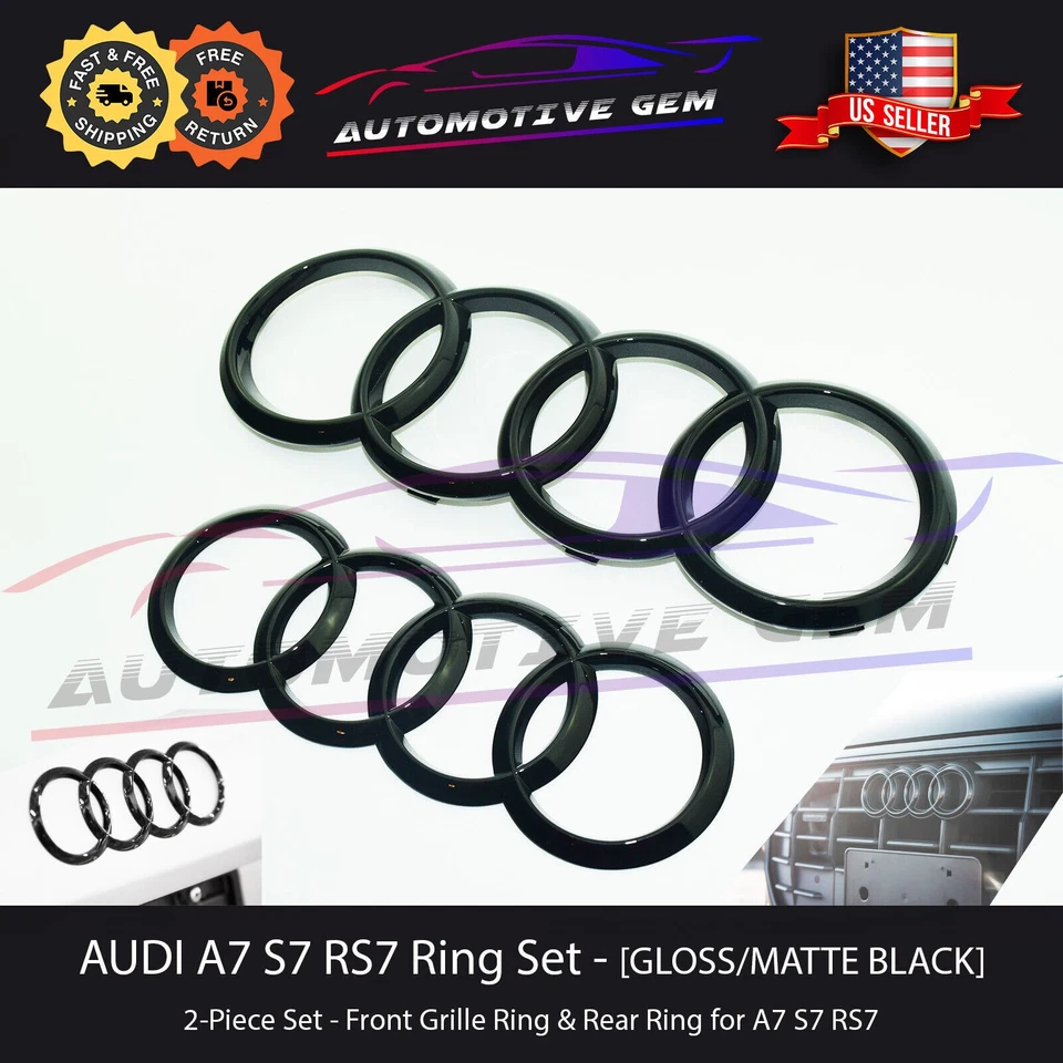 NEW AUDI A7 Ring BLACK Front Grille & Rear Trunk Emblem Lid Hatch Badge S7 RS7 - Image 1 of 1