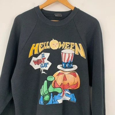 Vintage Helloween 1988 Tour Sweatshirt XL Black Pumpkins Fly Free Metal Band - image 1 of 4