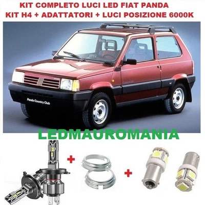 KIT LED PANDA H4 12V FIAT Lampade Super Slim  Luci Posizione + Adattatori 6000K - Imagen 1 de 4