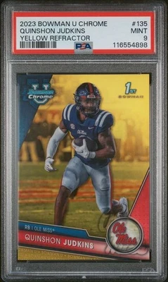 Bowman U 2023 cromo Quinshon Judkins refractor amarillo/75 PSA 9 MARRONES Foto 1 de 2