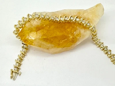 Brazalete de tenis de diamantes naturales de 3,50 quilates de oro amarillo de 14 k con evaluación de tarjetas de 7" Foto 1 de 4