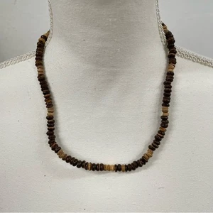 Vintage Holz Perlen Fassverschluss Halskette Damen Boho - Bild 1 von 6