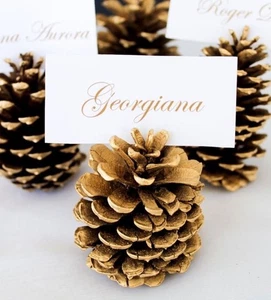 Vintage Dept 56 Place Cards Gold Pinecone (4) Christmas Dinner Party Xmas - Picture 1 of 15