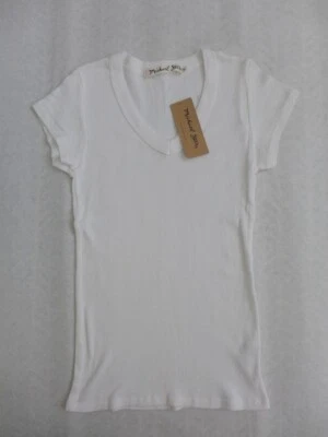MICHAEL STARS Anthropologie 2x1 SHINE Short Sleeve V-neck Tee  White XS - Image 1 of 4