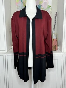 Misook Open Front Cardigan XL Acrylic Business Casual Burgundy Black Side Slits - Picture 1 of 8