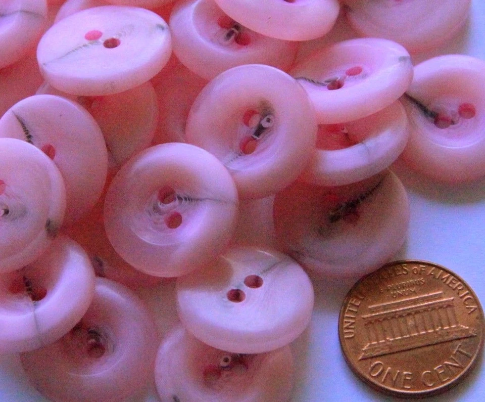 12 Shiny Concave Pale Pink Plastic Sew-through Buttons 11/16" 18MM Lot # 2061 - Image 1 of 1