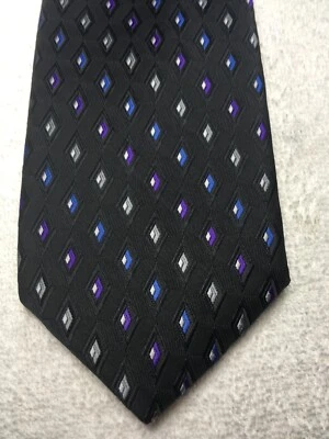 DAVID TAYLOR MENS TIE BLACK GRAY BLUE PURPLE 3.5 X 58 NWOT  - Image 1 of 4