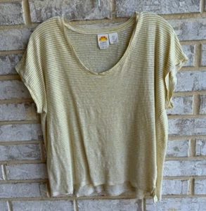 C&C California Short Sleeve 100% Linen Stripe Tee Shirt Women's Size L. - Picture 1 of 6