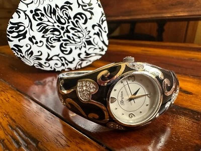 Stunning Brighton Retired Vacaville Black Enamel Rhinestones Heart Ladies Watch - Изображение 1 из 4