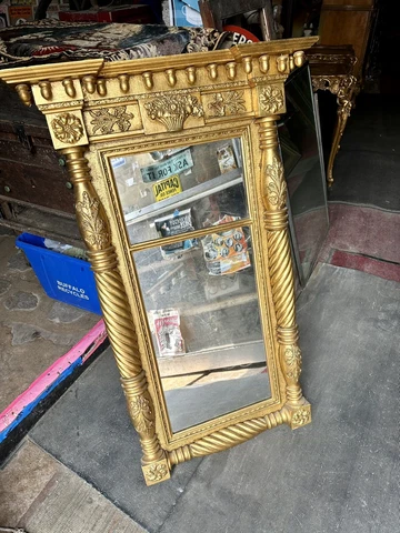 Rare and Beautiful fancy Gold Empire style Antique French  Mirror Shipping Ok Cover
