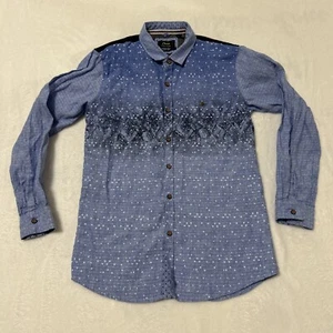 Chase Italian Couture Button Shirt Boys 12 Linen Blue Snow Dot Diamond Pattern - Picture 1 of 10