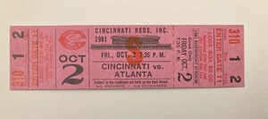 October 2 1981 Cincinnati Reds Full Ticket vs Atlanta Braves - Gaylord Perry Win - Picture 1 of 4