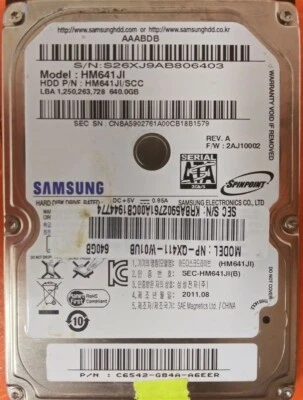 ⭐️⭐️⭐️⭐️⭐️ HDD Hard Drive SATA Laptop 2.5" Samsung HM641JI/SCC 640GB FW 2AJ10002 - Image 1 of 2