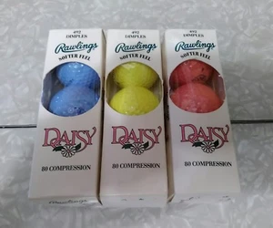 Rawlings Vintage Womens Daisy Yellow, Blue And Pink Golf Balls. - Picture 1 of 5
