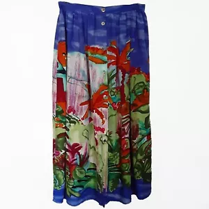 VTG Carole Little SZ 12 Silk Blue Red Floral Tropical Abalone Front Button Skirt - Picture 1 of 7