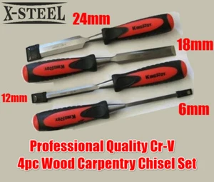 Professional Quality Cr-V 4pc Wood Carpentry Chisel Set: 6-12-18-24mm (165007) - Picture 1 of 4