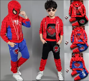 3pcs Toddler Infant Kids Boys Hooded Vest+Tops+Pants Clothes Sets Spider-man - Picture 1 of 14