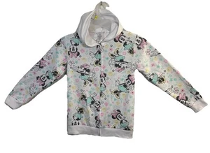 Girls Disney Mini Mouse Hoodie Full Zip Sweatshirt White Pink, Sz. Med 10-12 New - Picture 1 of 6