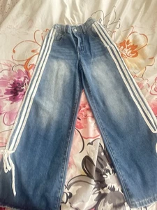 SHEIN Tween Girls Bow knot Stripe Baggy Loose Fit Denim With Slanted Pockets. - Picture 1 of 3