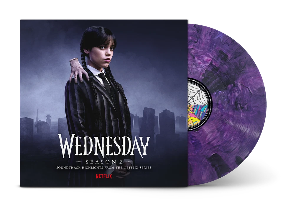 WEDNESDAY: SEASON 2 (OST) - CHRIS BACON PURPLE & BLACK VINYL LP PRESALE 05/12/25 - Image 1 of 1