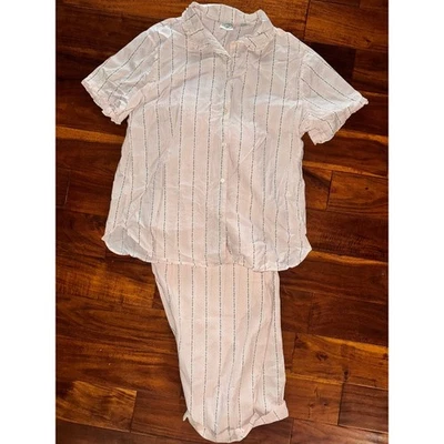 Laura Ashley Pink Stripe Soft Floral Pajama Set Womens Extra Large 2pc Cotton - Image 1 of 4