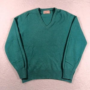 Vintage 80s Alan Paine Sweater Mens 44 Large Green 100% Cashmere V-Neck England - Picture 1 of 8