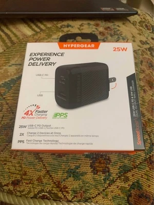 Hypergear SpeedBoost 25W PD 双输出壁式充电器-全新带盒-黑色 — 第 1/4 张图片