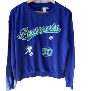 Sudadera de béisbol Peanuts Divided Snoopy manga larga bordada azul XS - Imagen 1 de 14