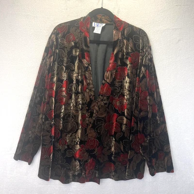 Womens Dark Floral Open Front Velvet Cardigan Jacket 3X Black Red Gold Holiday - Image 1 of 4