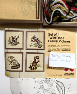 Vintage Lee Wards "Wild Ones" Mini Critter Crewel Bilder fehlende Nadel offene Schachtel - Bild 1 von 4