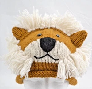NEPAL HANDMADE LION KING CHILDREN BEANIE WINTER WARM HAT POLAR FLEECE LINED - Picture 1 of 2