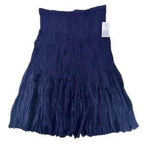 ELLOS Bohemian Navy Blue Crinkle Skirt Size 26 Elastic Waist Long Tiered Beach - Picture 1 of 10