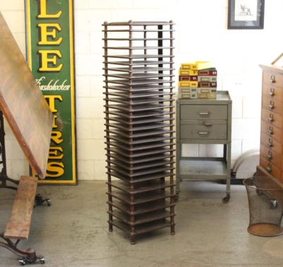1900s Antique Industrial Shelves Paper Drying Printer Ephemera Flat File Cabinet - Image 1 of 4